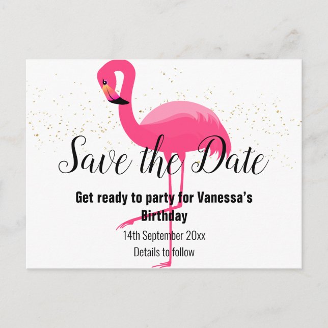 LJUSROSA FLAMINGO Save the Date vit Meddelande Vykort (Framsida)
