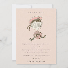 Ljusrosa flicka lilla sjöman nautisk baby shower tack kort
