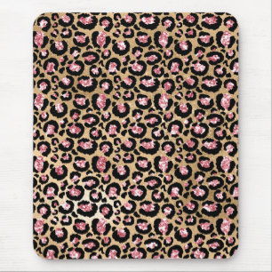 Ljusrosa folie & guldglam glitter leopardfläckar musmatta