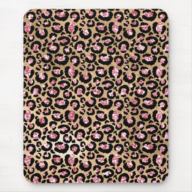 Ljusrosa folie & guldglam glitter leopardfläckar musmatta (Framsidan)