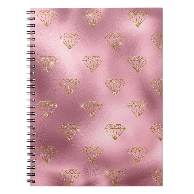 Ljusrosa folie & guldglam glitterdiamanter anteckningsbok (Framsidan)