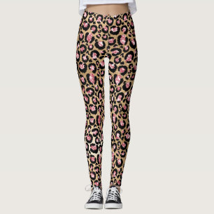 Ljusrosa folie & guldglitter leopardfläckar leggings
