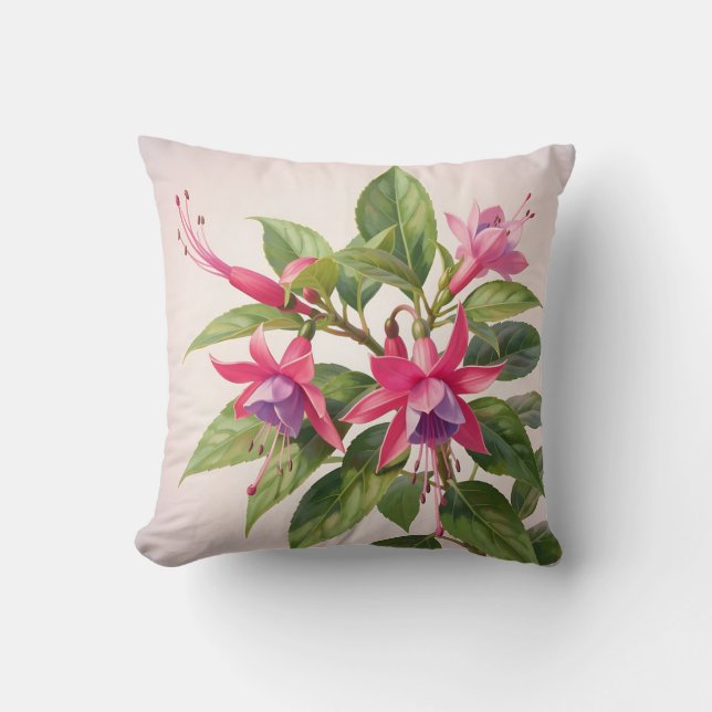 Ljusrosa Fuchsia-blomma  Kudde (Framsida)