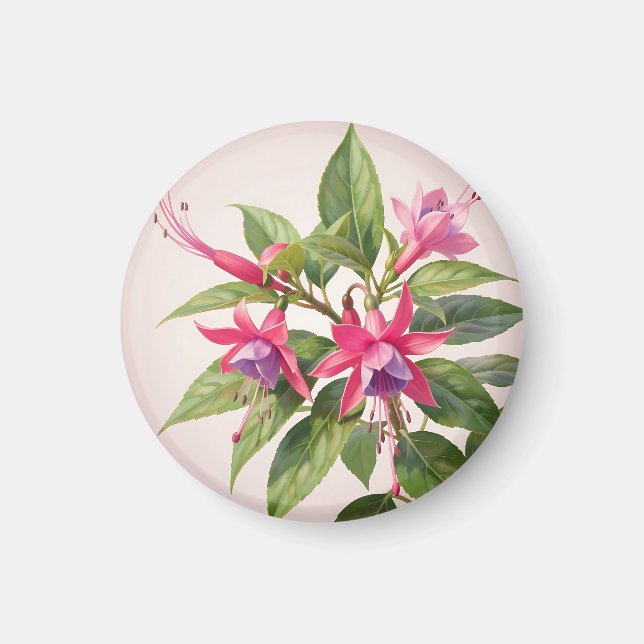 Ljusrosa Fuchsia-blomma  Magnet (Framsidan)