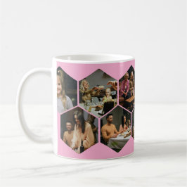 Ljusrosa geometrisk hexagon fotokollage kaffemugg