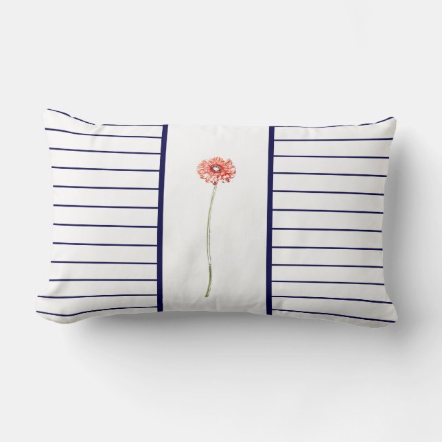 Ljusrosa Gerbera Daisy Blomma Randig Kudd Lumbarkudde (Framsida)