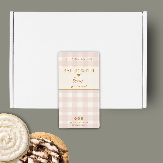 Ljusrosa Gingham Bakat Med Kärlek Bagerilåda  Fraktsedel (Skapare uppladdad)