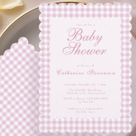 Ljusrosa Gingham Bebis Shower Inbjudan