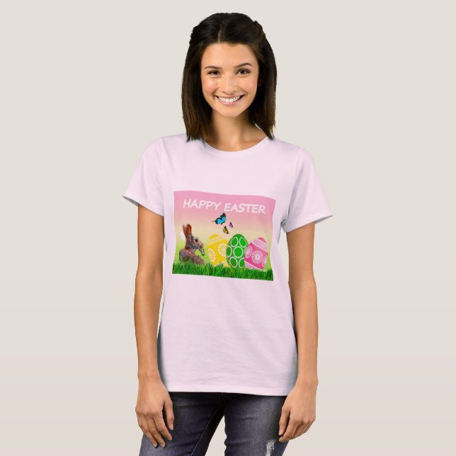 Ljusrosa Glad påsk t-shirt (Hel framsida)