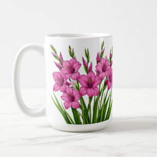 Ljusrosa Gladiolusbukett med grön lövverk Kaffemugg