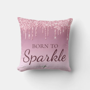 Ljusrosa Glam Dreglande Glitter Född Att Glänsa Kudde