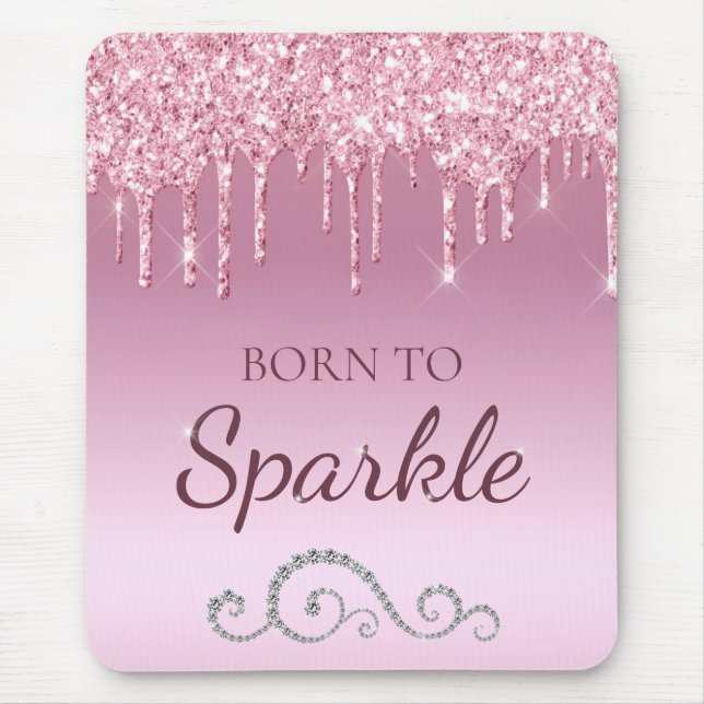 Ljusrosa Glamour Droppande Glitter Född att Glänsa Musmatta (Framsidan)