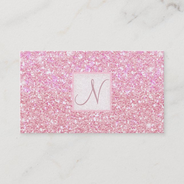 Ljusrosa glitter chic glam glitzy salong spa visitkort (Framsida)
