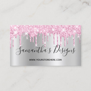 Ljusrosa glitterdroppar Silver Ombre Webbutik Visitkort