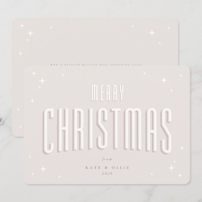 Ljusrosa God Jul Retro Stjärnor Flat Julkort (Fram/baksida)