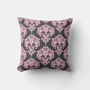 Ljusrosa & Grå Damask Modern Elegant Mönster Kudde