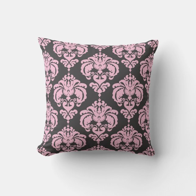 Ljusrosa & Grå Damask Modern Elegant Mönster Kudde (Framsida)