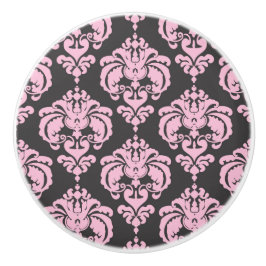 Ljusrosa & Grå Damast Elegant Chic Sovrum Knopp