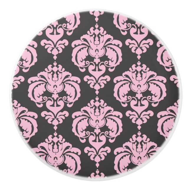 Ljusrosa & Grå Damast Elegant Chic Sovrum Knopp (Framsidan)