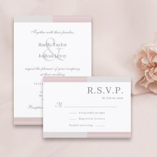 Ljusrosa grå vita ränder Elegant bröllops-RSVP Inbjudningar