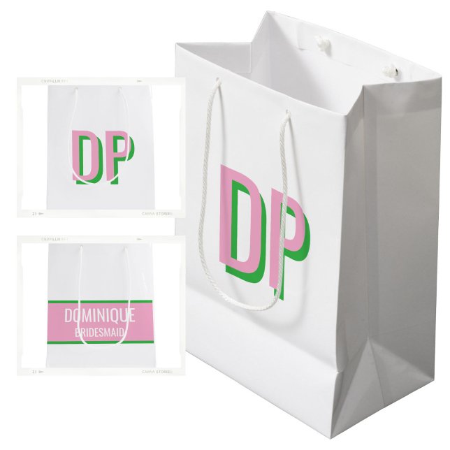 Ljusrosa + Grönt Monogram Brudtärna (Light Pink + Green  Monogram Gift Bag)