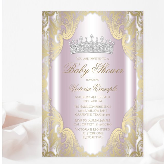 Ljusrosa guld fancy prinsessa baby shower inbjudningar (You can change all text as needed for your event.)