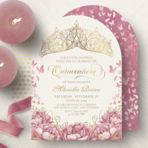 Ljusrosa Guld Kunglig Prinsessa Quinceanera
