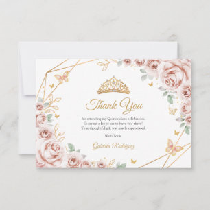Ljusrosa guldblommig Quinceanera Tack Kort