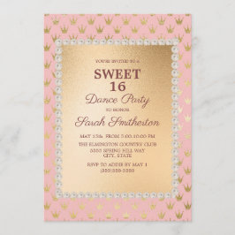 Ljusrosa Guldtiara Sweet 16 Dansfest Inbjudningar