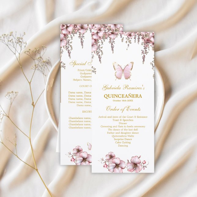 Ljusrosa gyllene tiara fjäril Quinceañera  (Skapare uppladdad)