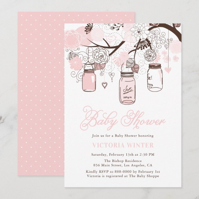 Ljusrosa hängande murarvasar Baby Shower Inbjudningar (Fram/baksida)