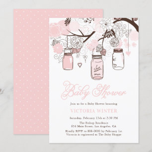Ljusrosa hängande murarvasar Baby Shower Inbjudningar