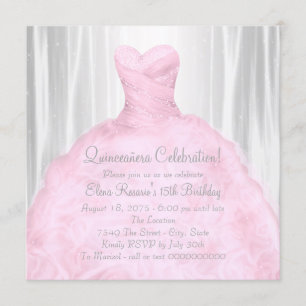 Ljusrosa klänning Elegant rosa Quinceañera Inbjudningar