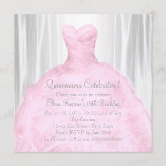 Ljusrosa klänning Elegant rosa Quinceañera Inbjudningar