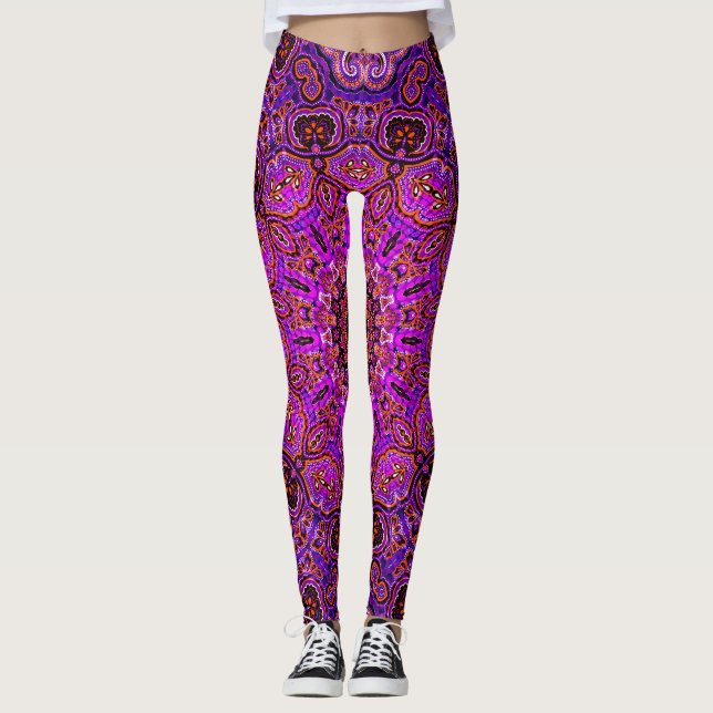 Ljusrosa leggings med tryck över hela ytan (Framsida)