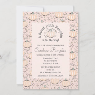 Ljusrosa litet pumpa höst baby shower inbjudningar