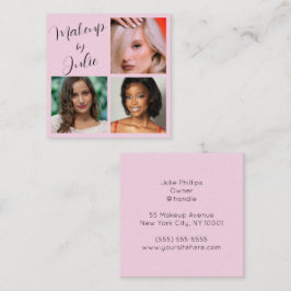 Ljusrosa med svart manus tre foto makeup fyrkantigt visitkort