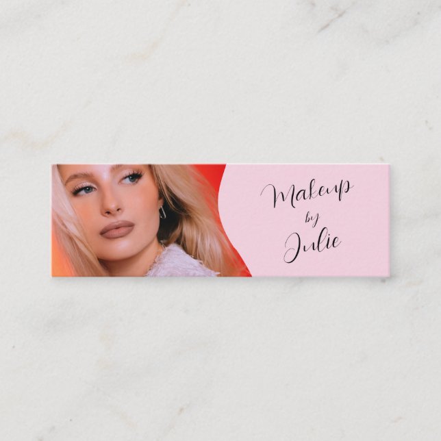 Ljusrosa med svart script Foto Makeup Mini Visitkort (Framsida)