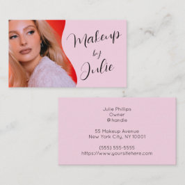 Ljusrosa med svart script foto makeup visitkort