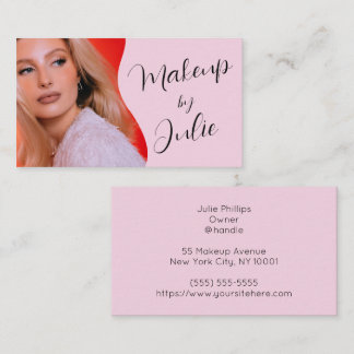 Ljusrosa med svart script foto makeup visitkort