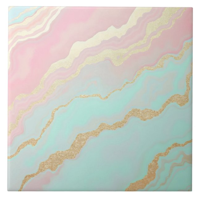 Ljusrosa Mint Guld Lyx Populär Kollektion Kakelplatta (Framsidan)