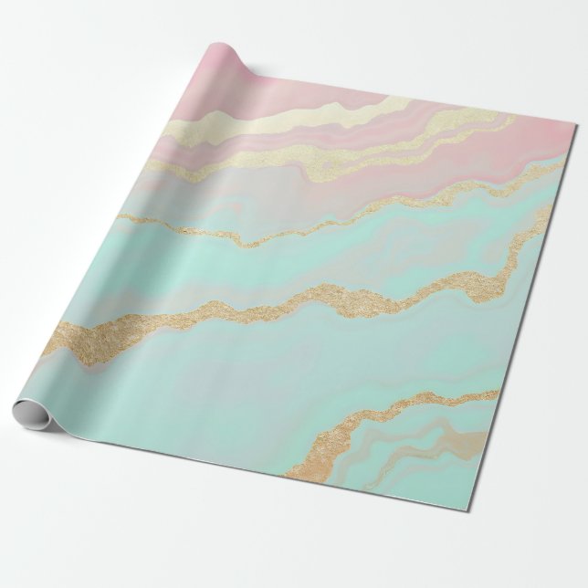 Ljusrosa Mint Guld Lyx Populär Kollektion Presentpapper (Utrullad)