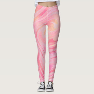 Ljusrosa mörkrosa & guld glitter virvelmönster leggings
