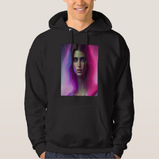 Ljusrosa neon livfull kvinna lila hår vågig look f hoodie