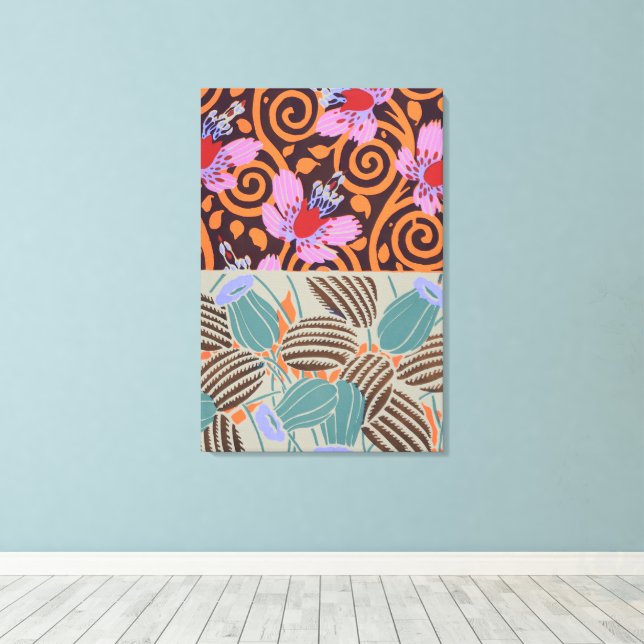 Ljusrosa och orange spiralblommdekor canvastryck (Insitu (trägolv))