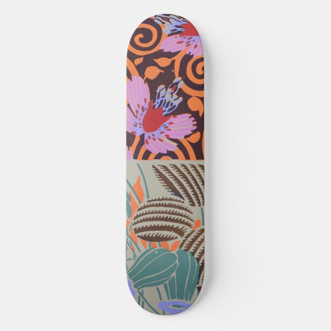 Ljusrosa och orange spiralblommdekor mini skateboard bräda 18,5 cm (Framsida)