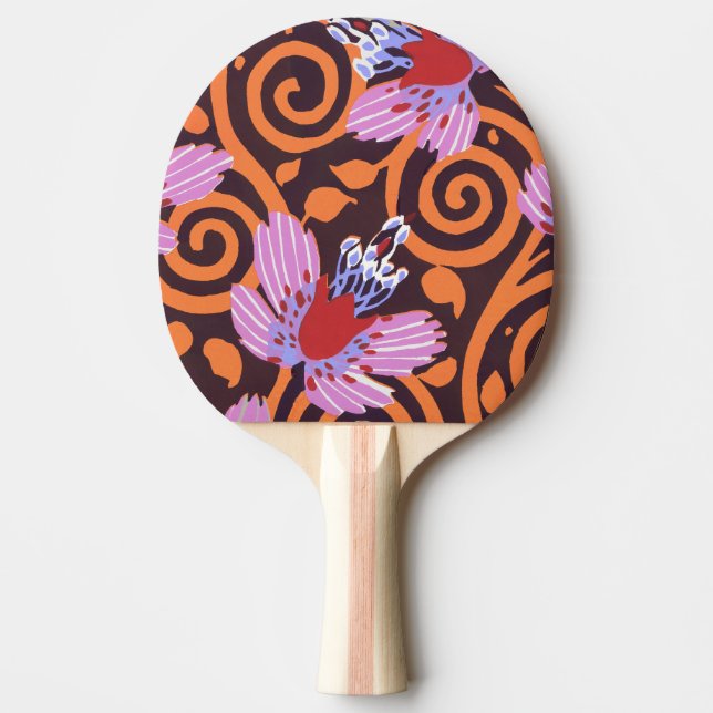 Ljusrosa och orange virvlande Art Deco-blomma Pingisracket (Framsidan)
