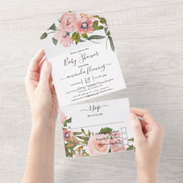 Ljusrosa och roséguld Blommig Bebis-fest Allt-i-et
