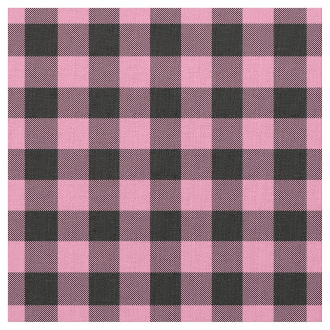 Ljusrosa och svart Gingham-ruta Tyg (Närbild)