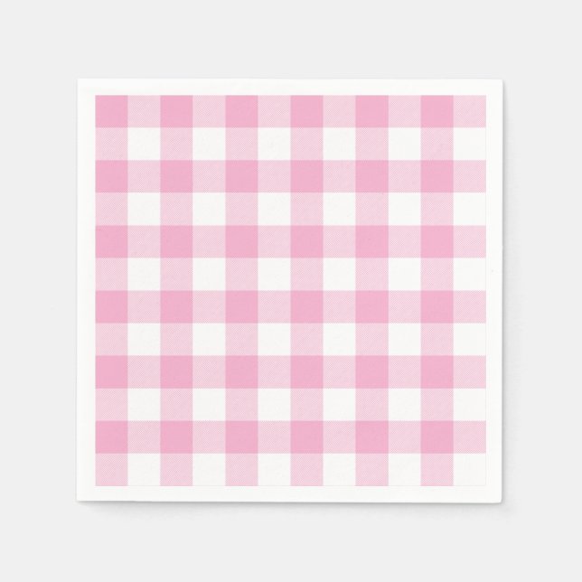 Ljusrosa och vit buffelrutig gingham pappersservett (Framsidan)